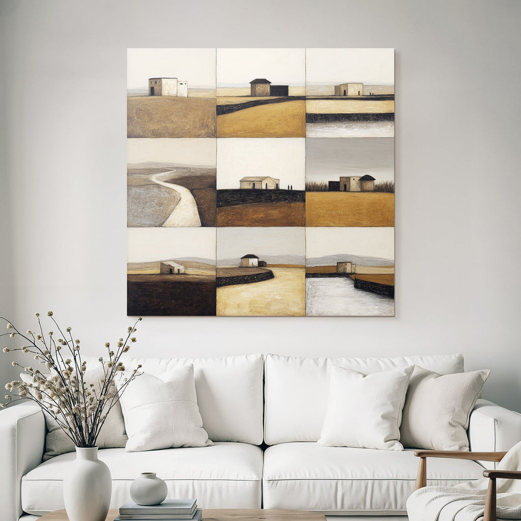 Abstrakte Landschaften Einsame Gebäude Minimalistische Farben 9 Panelle