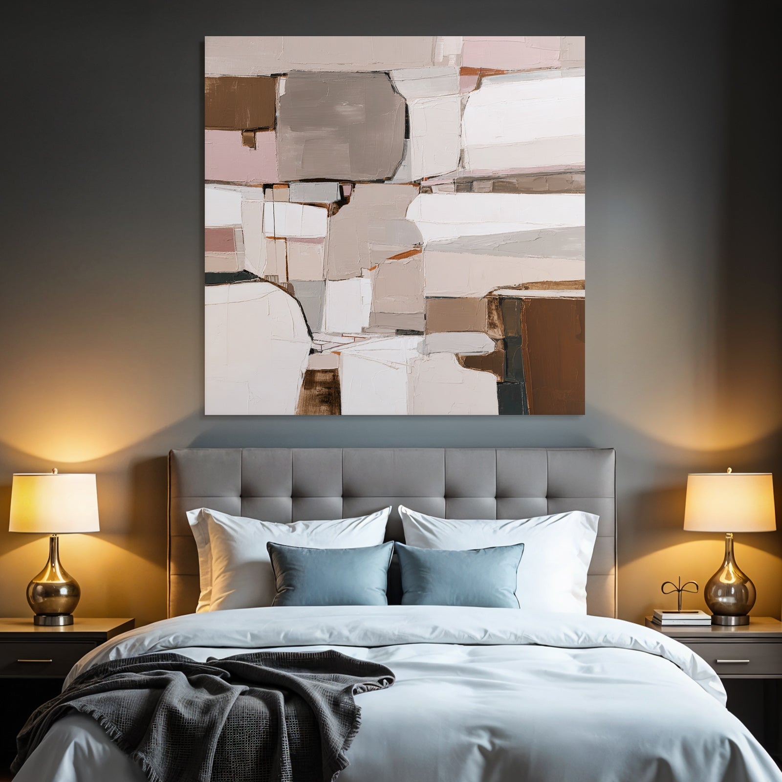 Abstraktes Gemälde Mit Braun Beige Weiss Und Rosa Typischen Texturen