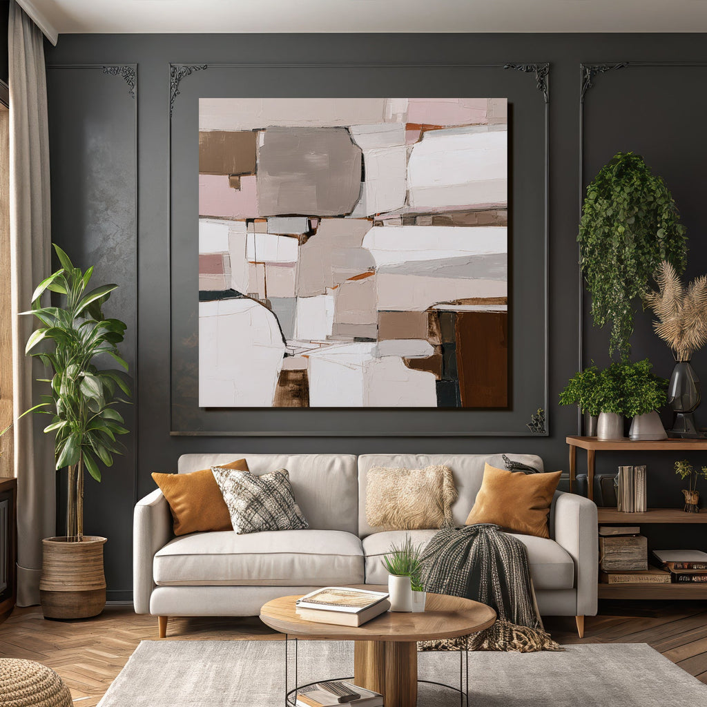 Abstraktes Gemälde Mit Braun Beige Weiss Und Rosa Typischen Texturen