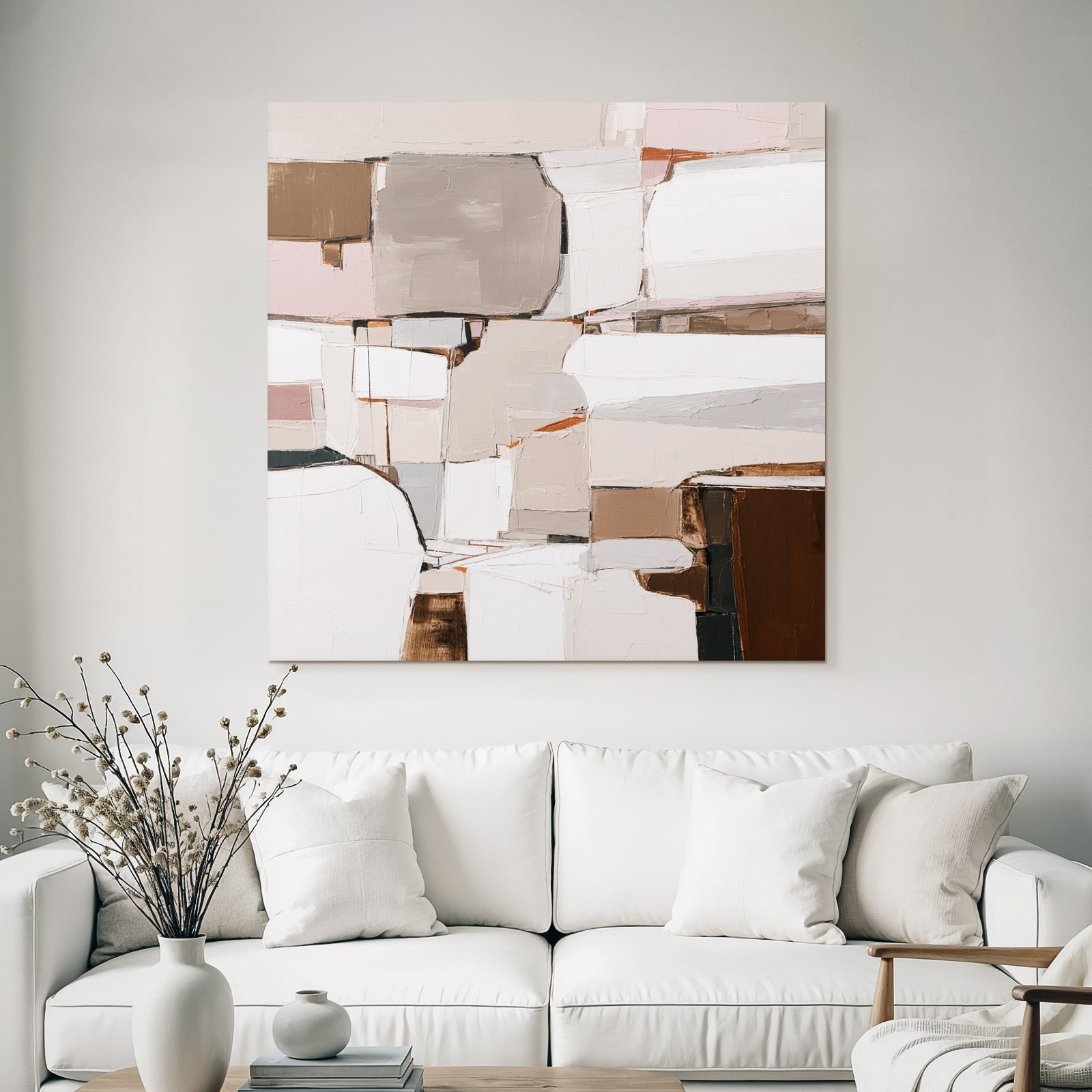 Abstraktes Gemälde Mit Braun Beige Weiss Und Rosa Typischen Texturen