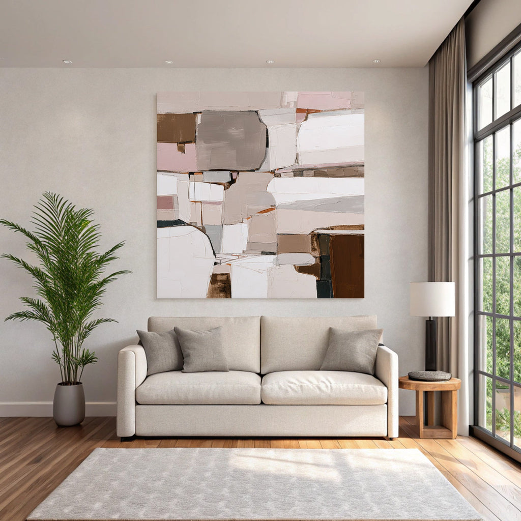 Abstraktes Gemälde Mit Braun Beige Weiss Und Rosa Typischen Texturen