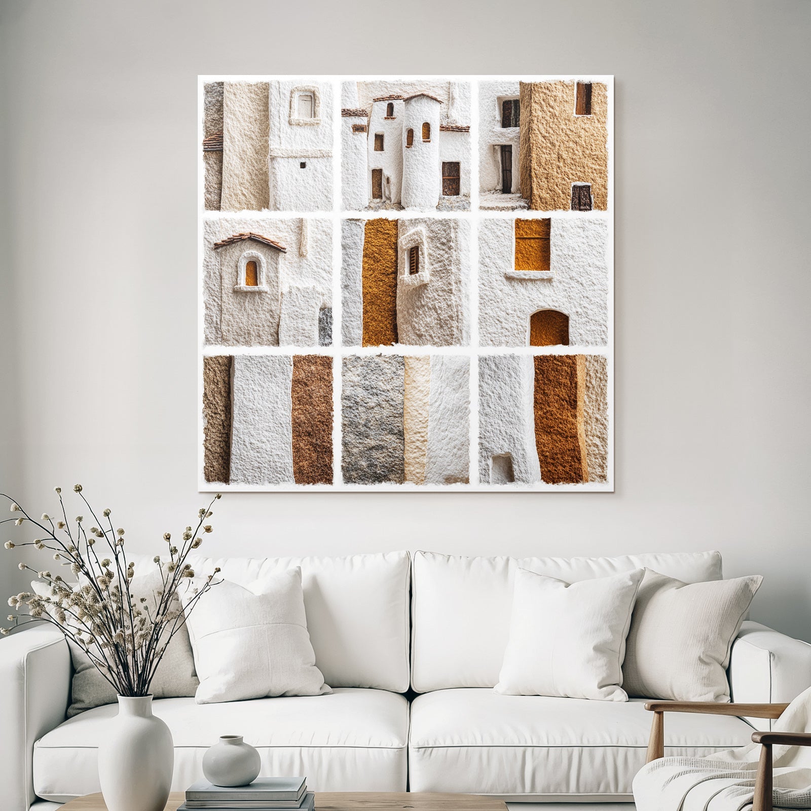 Texturierte Wand Collage Weis Beige Braun