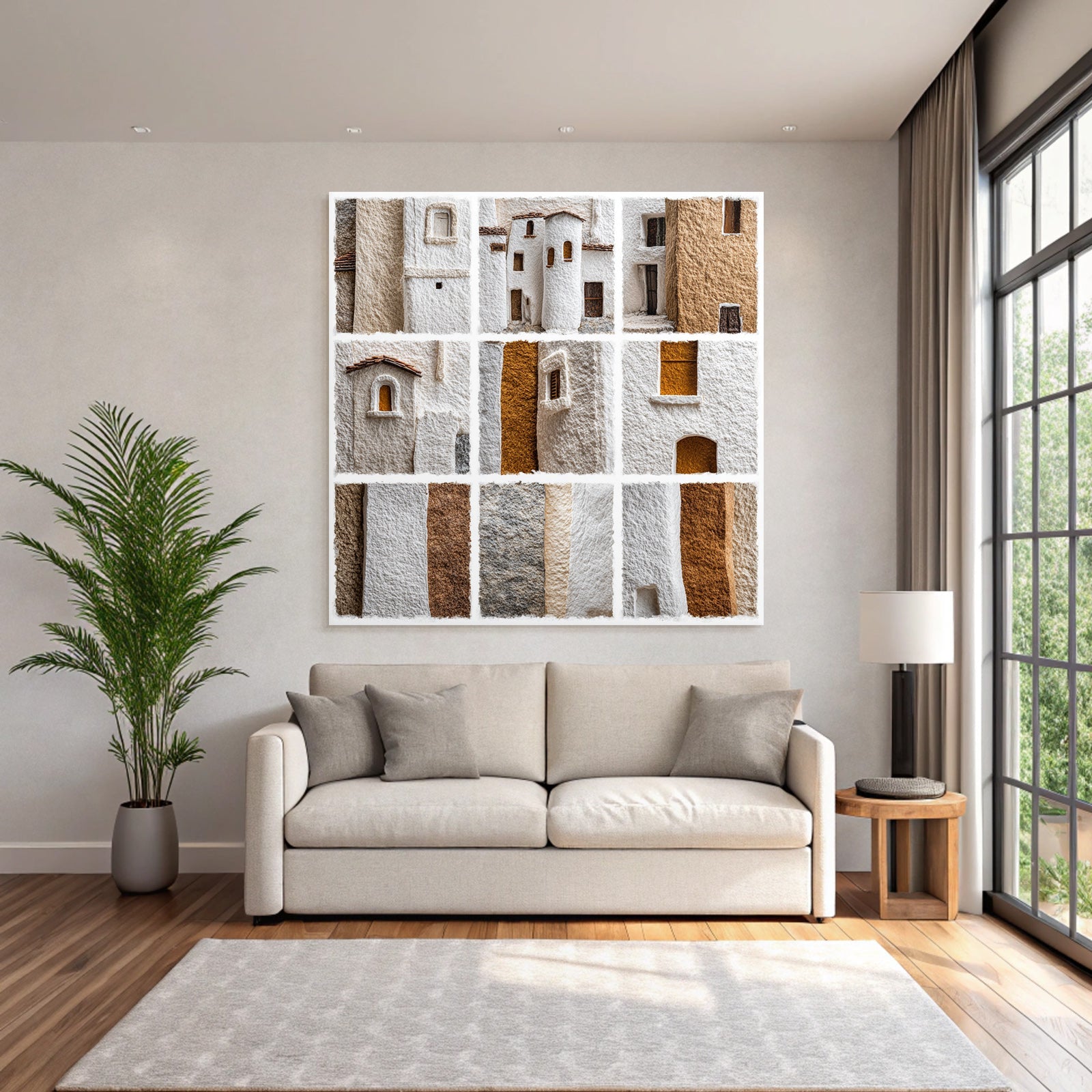 Texturierte Wand Collage Weis Beige Braun