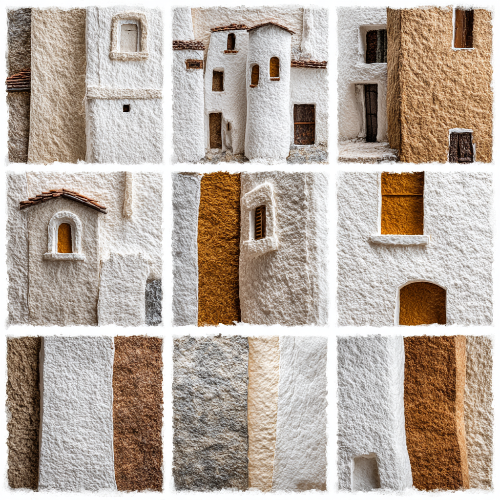 Texturierte Wand Collage Weis Beige Braun | Erdtoene und Taupe | Farbenwelten