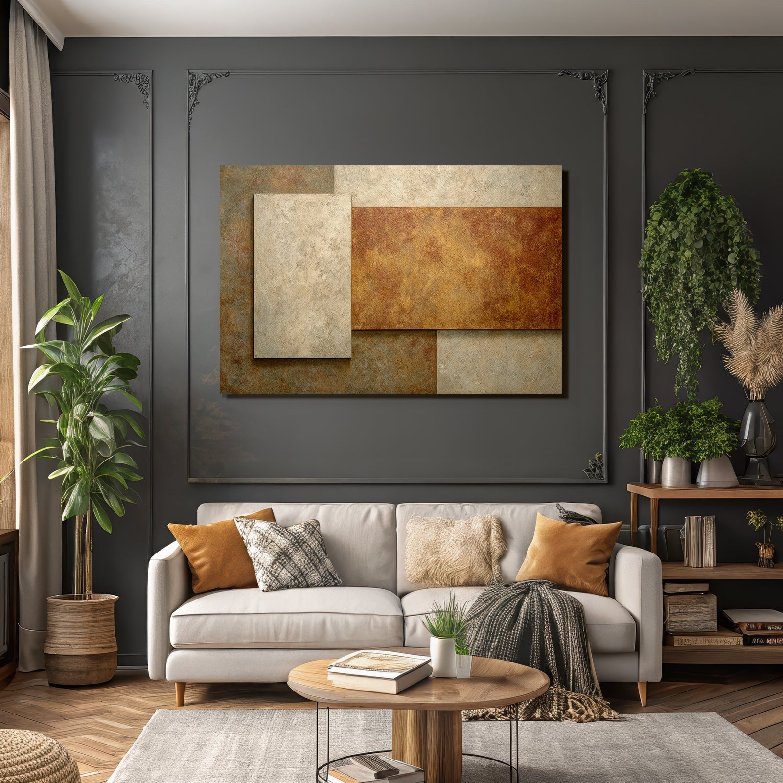 Abstract Design Mit Texturierten Paneelen Beige Und Rustfarben