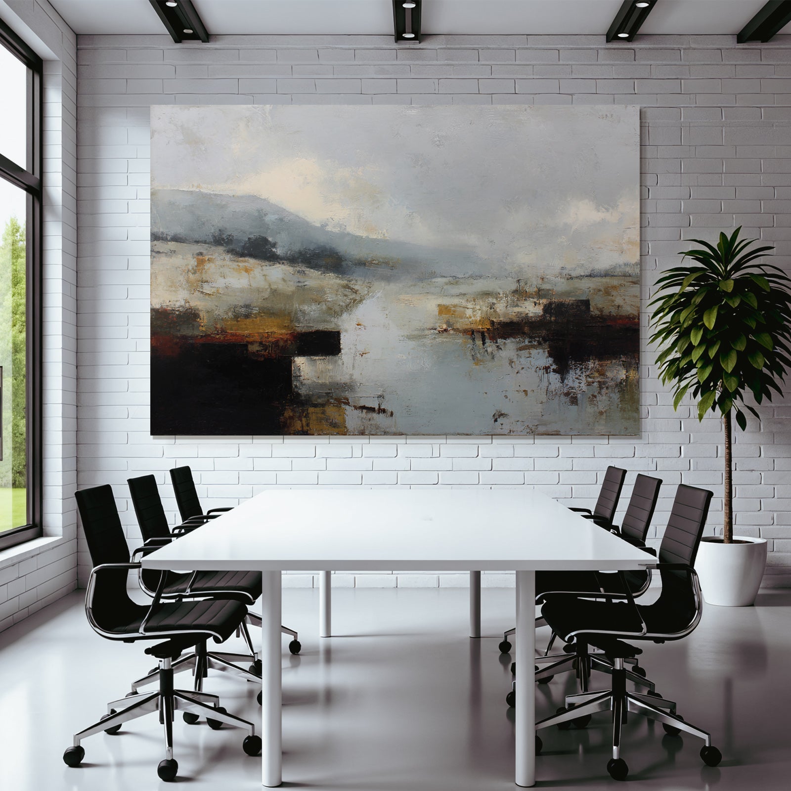 Abstrakte Landschaft Mit Muted Farben Hügel Und Wasser