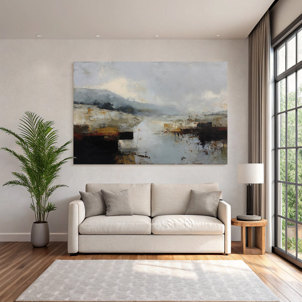 Abstrakte Landschaft Mit Muted Farben Hügel Und Wasser