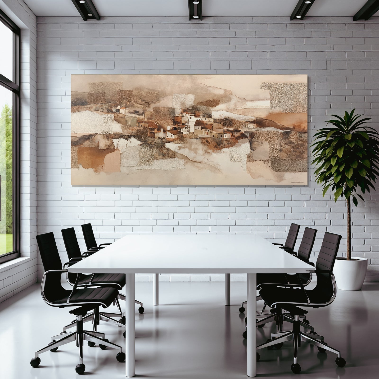 Abstrakte Landschaft Village Erdtöne Kunstwerk