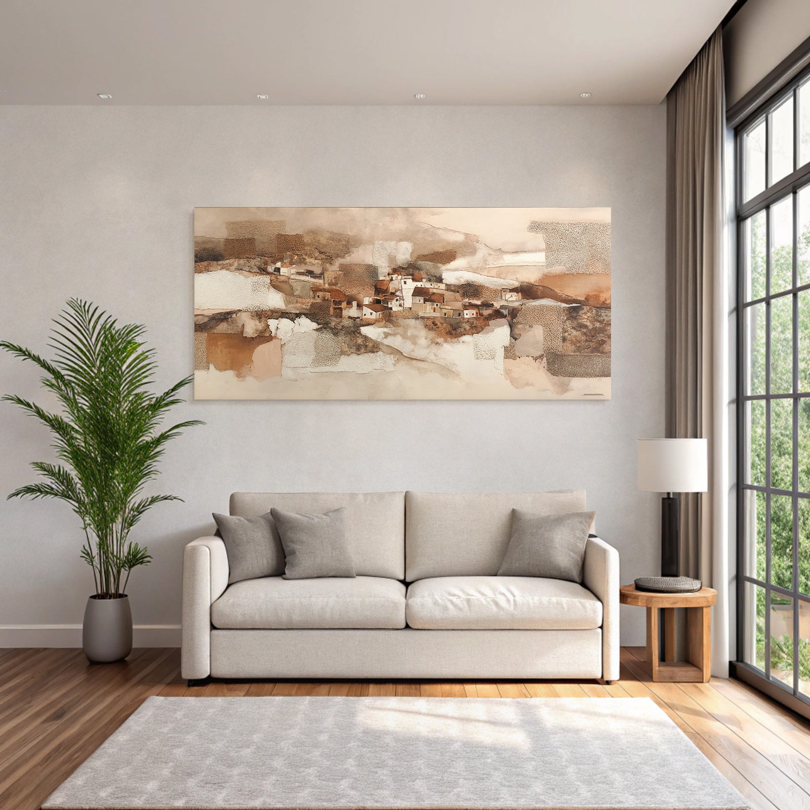 Abstrakte Landschaft Village Erdtöne Kunstwerk