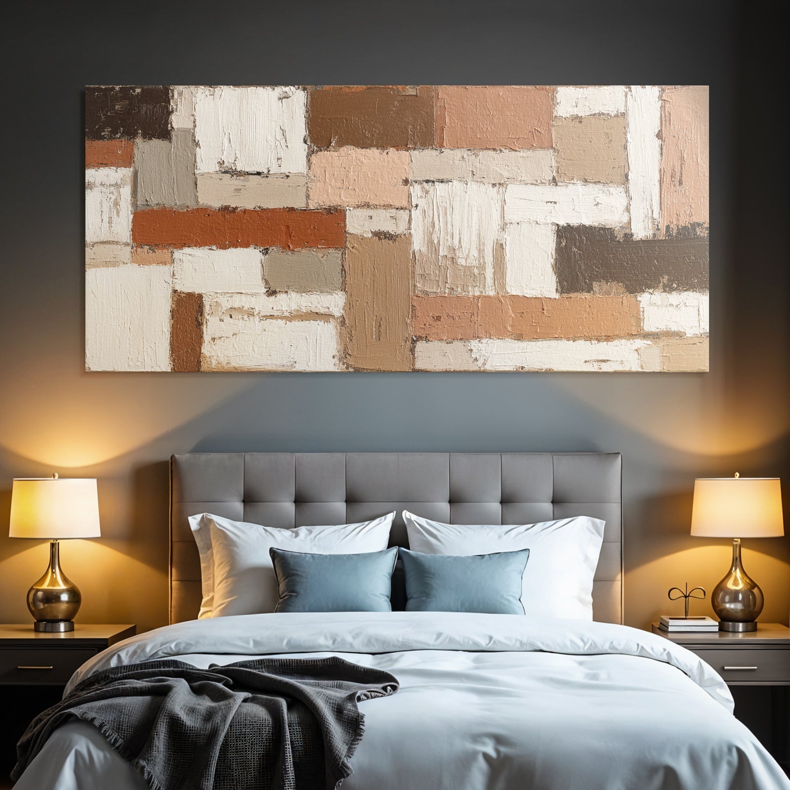 Abstrakte Malerei Rechteckige Formen Neutrale Erdtöne Impasto Texture