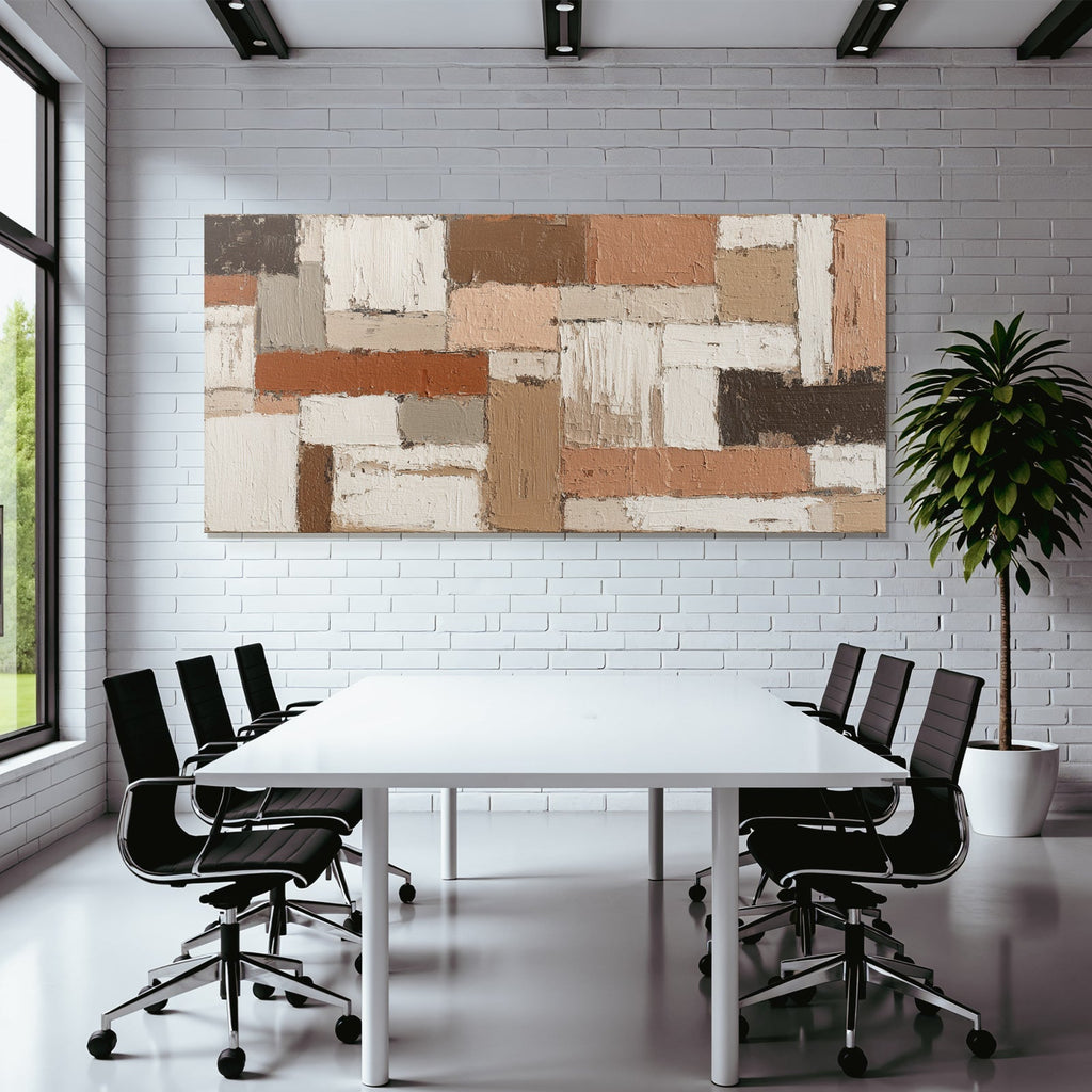 Abstrakte Malerei Rechteckige Formen Neutrale Erdtöne Impasto Texture