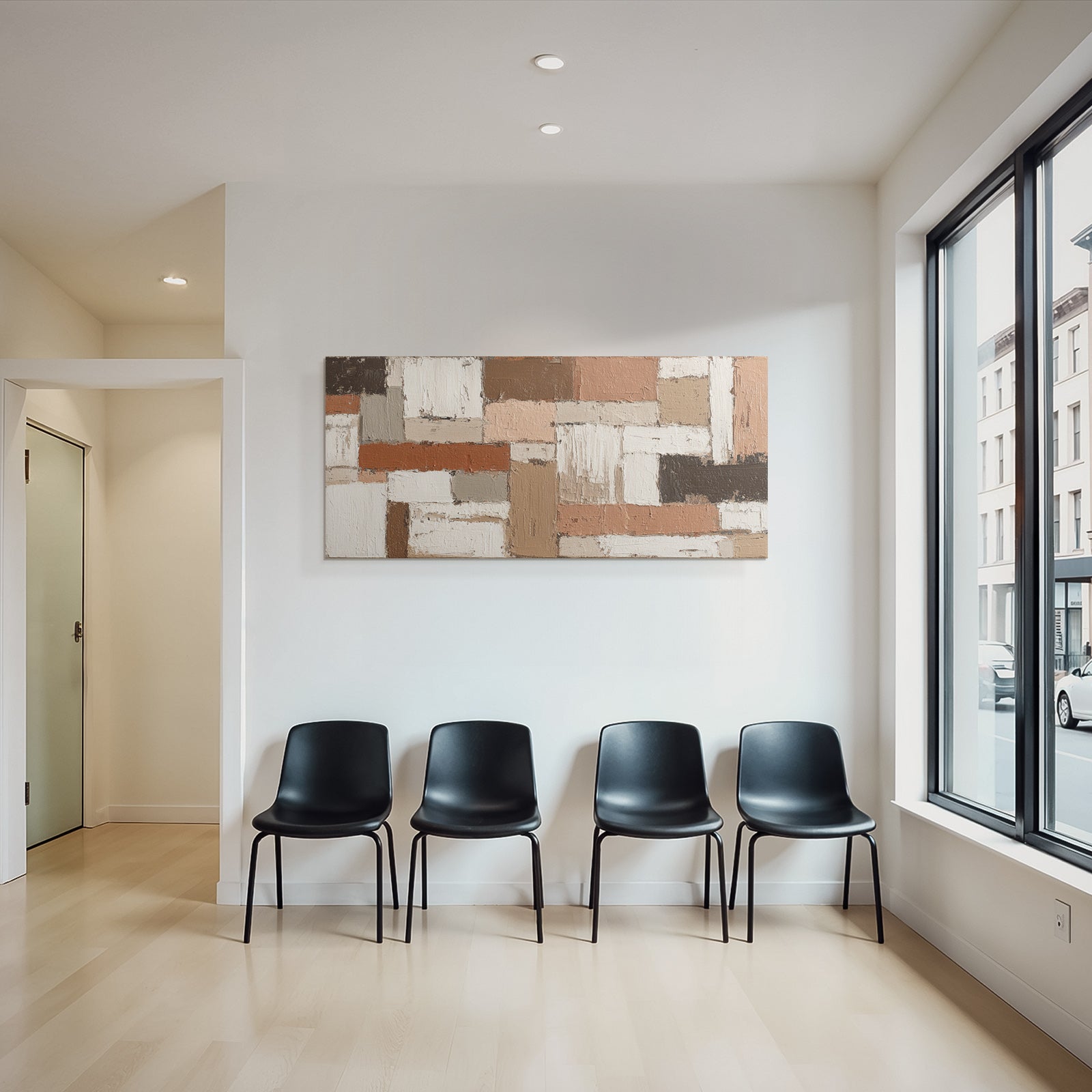 Abstrakte Malerei Rechteckige Formen Neutrale Erdtöne Impasto Texture