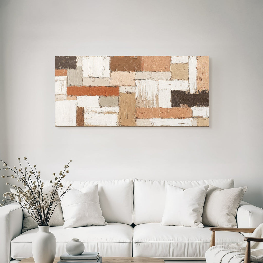 Abstrakte Malerei Rechteckige Formen Neutrale Erdtöne Impasto Texture