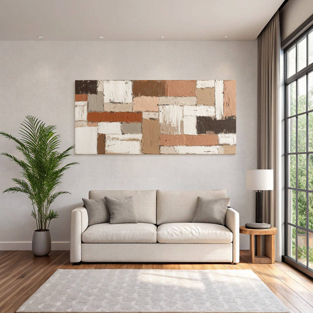 Abstrakte Malerei Rechteckige Formen Neutrale Erdtöne Impasto Texture