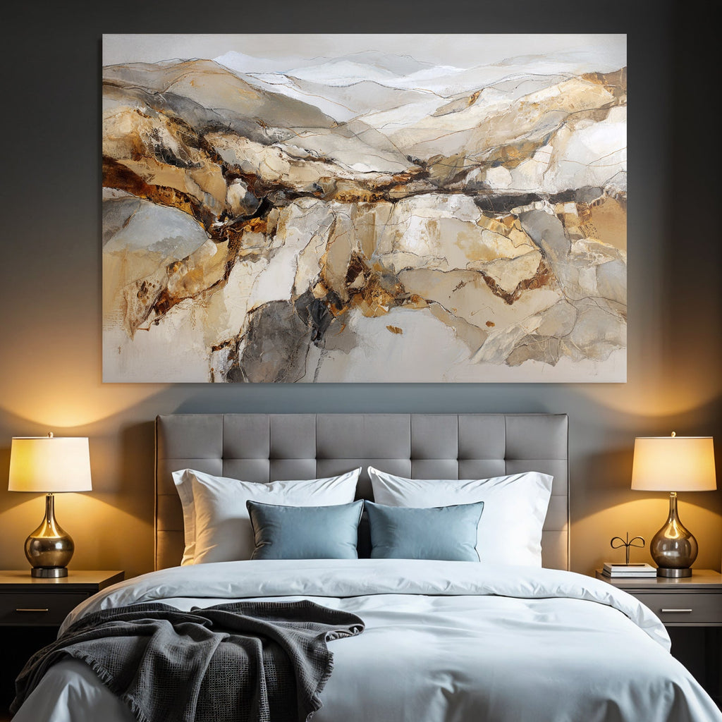 Abstraktes Gemälde Landlandschaft Erdtöne Beige Gold Grau