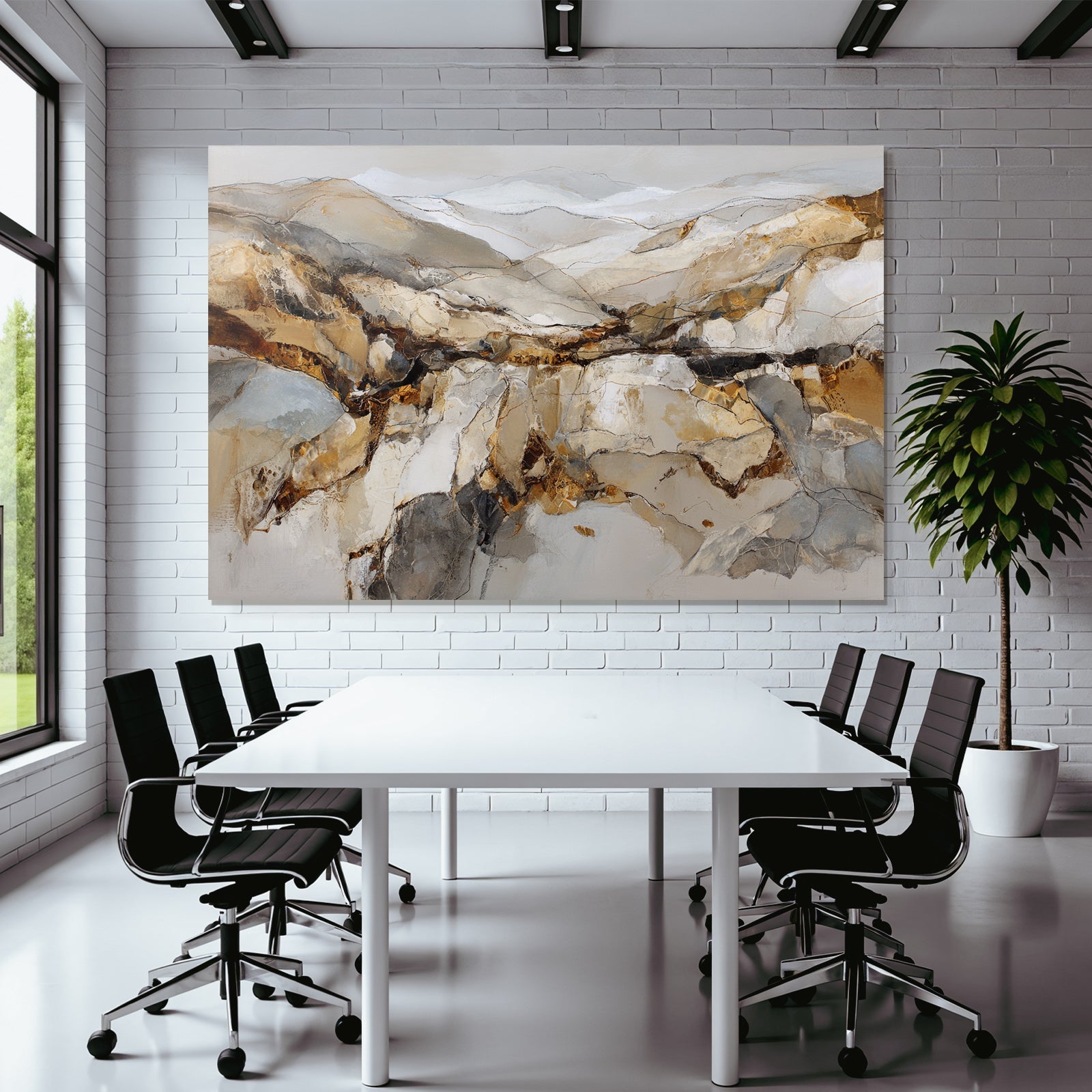 Abstraktes Gemälde Landlandschaft Erdtöne Beige Gold Grau