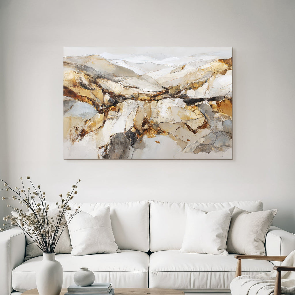 Abstraktes Gemälde Landlandschaft Erdtöne Beige Gold Grau