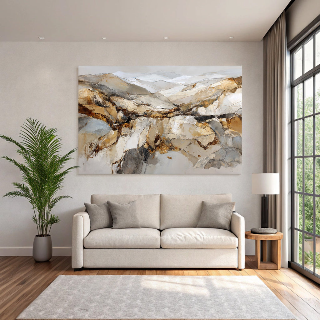 Abstraktes Gemälde Landlandschaft Erdtöne Beige Gold Grau
