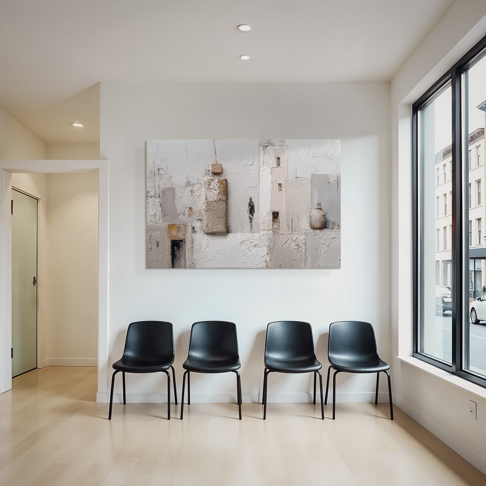 Abstraktes Kunstwerk Architektonische Elemente Figuren Mutete Farben Texturen