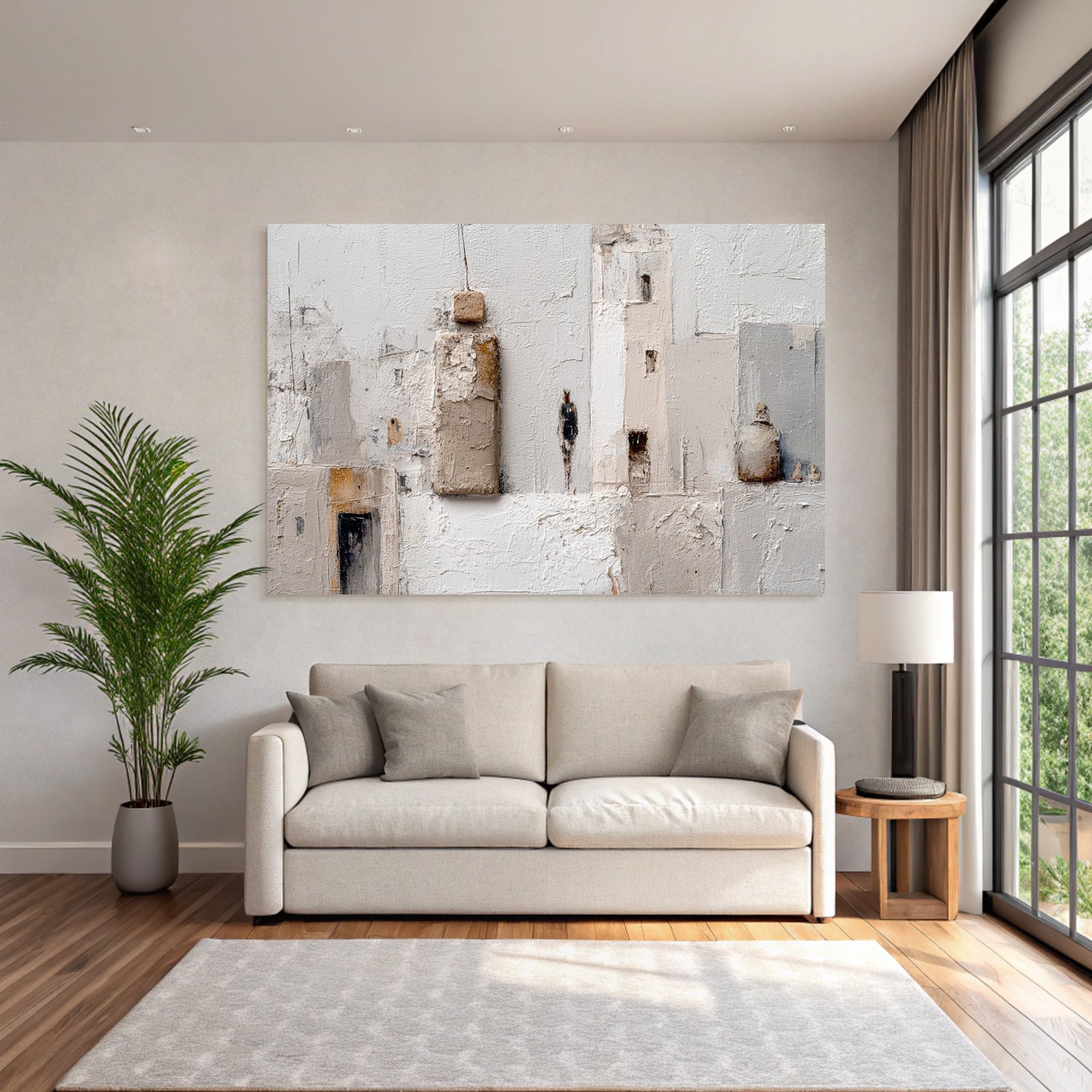 Abstraktes Kunstwerk Architektonische Elemente Figuren Mutete Farben Texturen