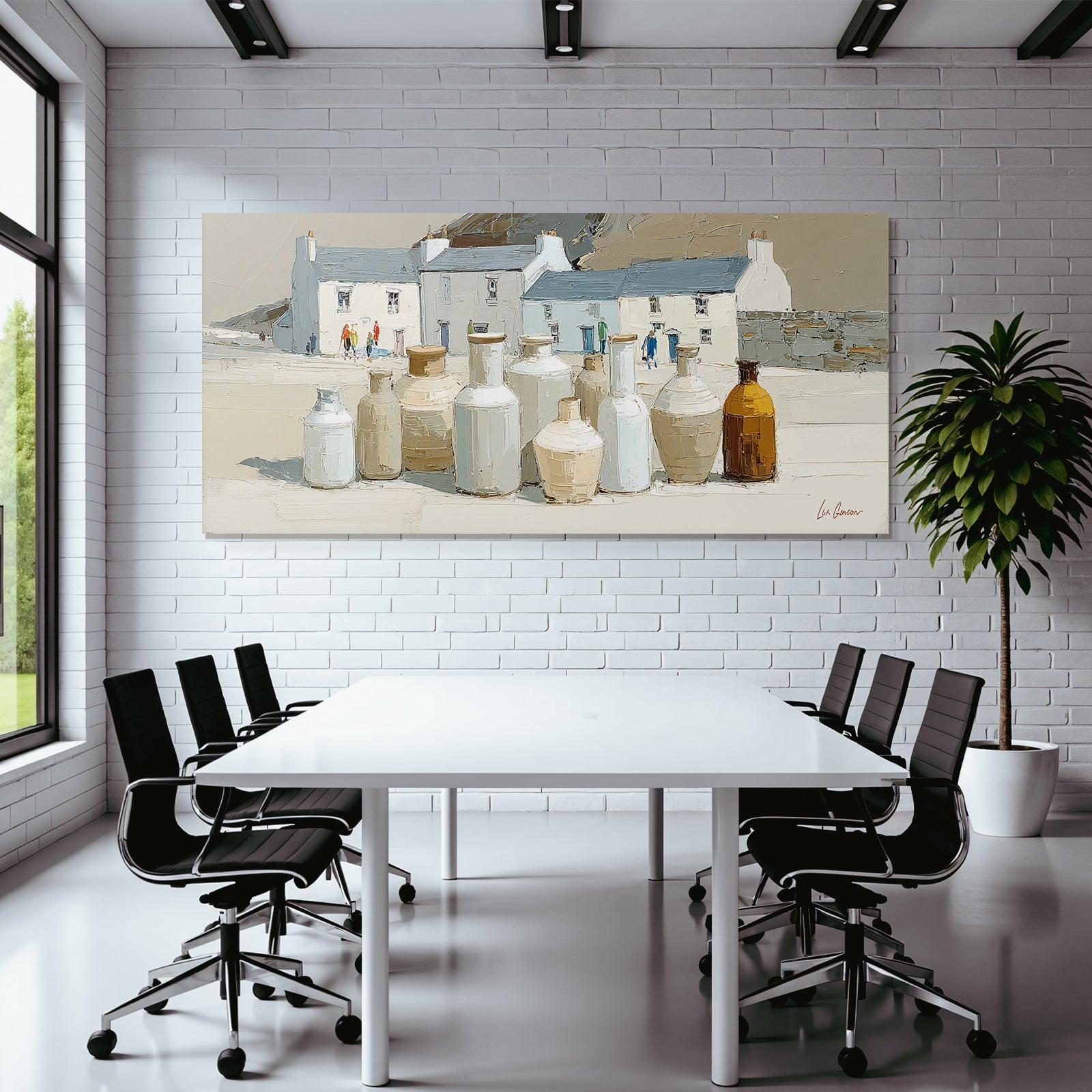 Flasche Im Vordergrund Und Weisse Gebäude Im Hintergrund