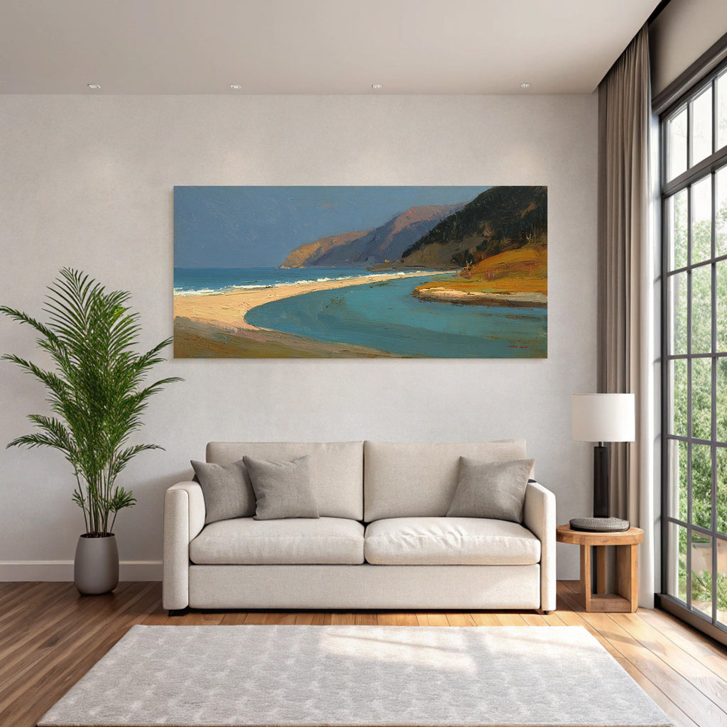 Küstenlandschaft Mit Fluss Und Meer Impressionistische Malerei