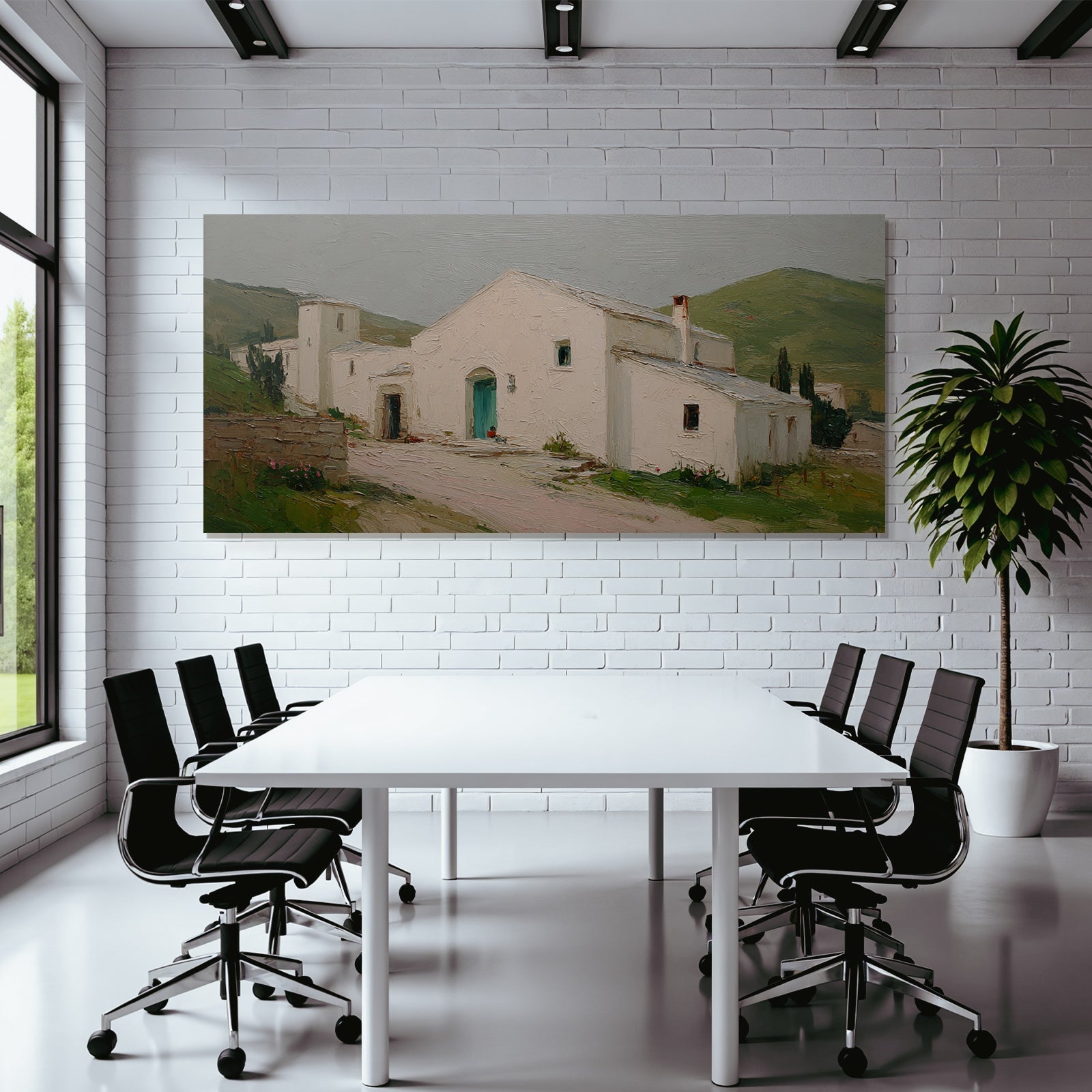 Ruhige Landschaft Mit Weissen Gebouwen Und Grüne Hügel