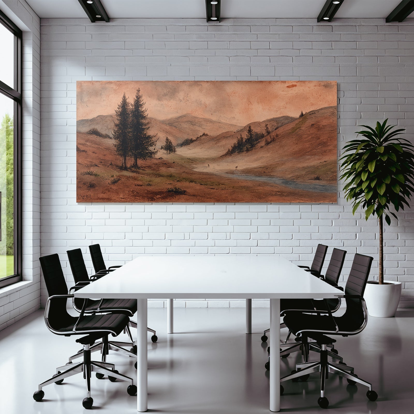 Sanfte Landschaft Mit Hügeln Stream Und Bäumen Dawn Dusk