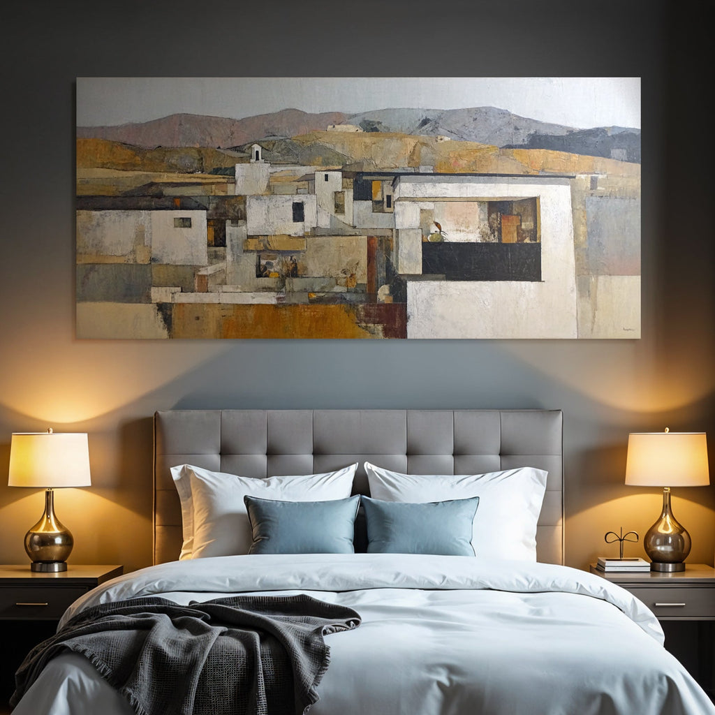 Stylisierte Landschaft Mit Architektur Erde Ton Abstrakt