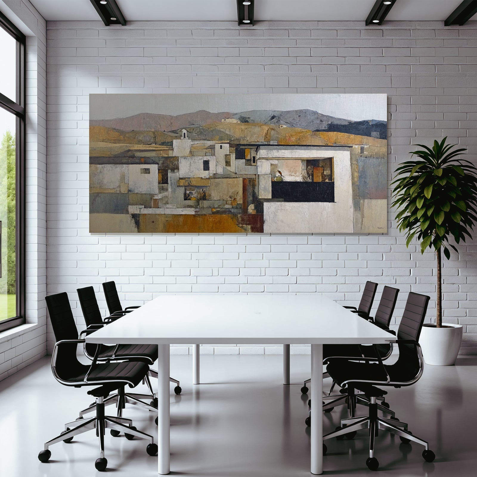 Stylisierte Landschaft Mit Architektur Erde Ton Abstrakt