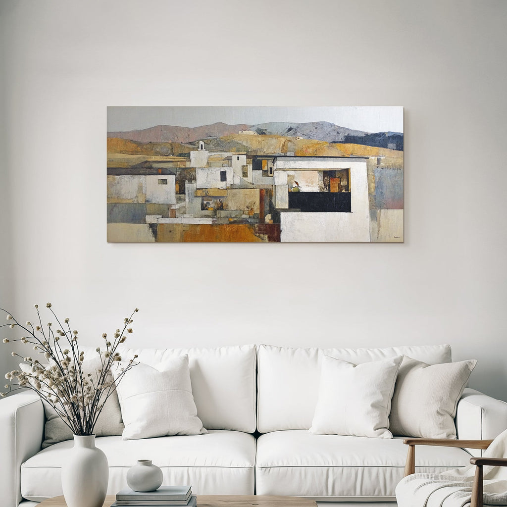Stylisierte Landschaft Mit Architektur Erde Ton Abstrakt