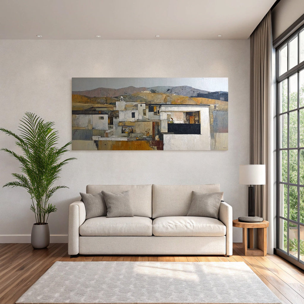 Stylisierte Landschaft Mit Architektur Erde Ton Abstrakt