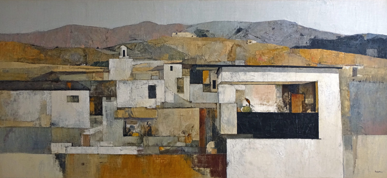 Stylisierte Landschaft Mit Architektur Erde Ton Abstrakt | Erdtoene und Taupe | Farbenwelten