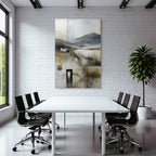 Landlandschaft Mit Hügeln Fluss Und Gebäuden Impressionistisch Erdtöne