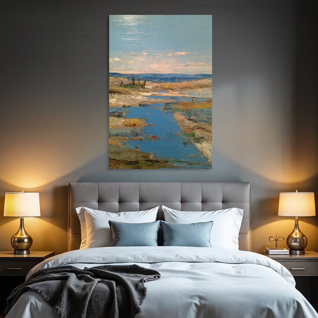 Landschaftsbild Mit Blaüm Himmel Und Wasserreflexionen