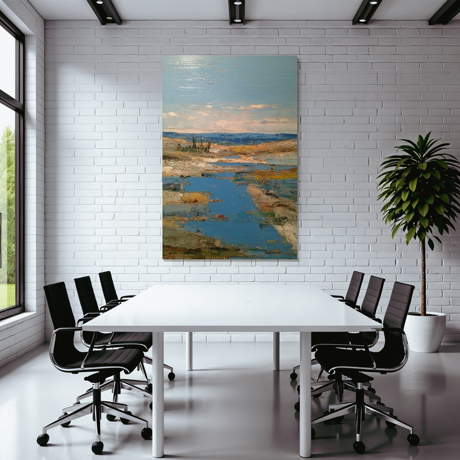 Landschaftsbild Mit Blaüm Himmel Und Wasserreflexionen
