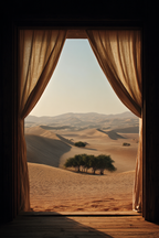 Ruhiger Wüstenblick Durch Offenes Fenster | Gold und Beige | Farbenwelten
