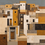 Abstracte Landschaft Oder Architektur Szenen Mit Geometrischen Formen | Gold und Beige | Farbenwelten