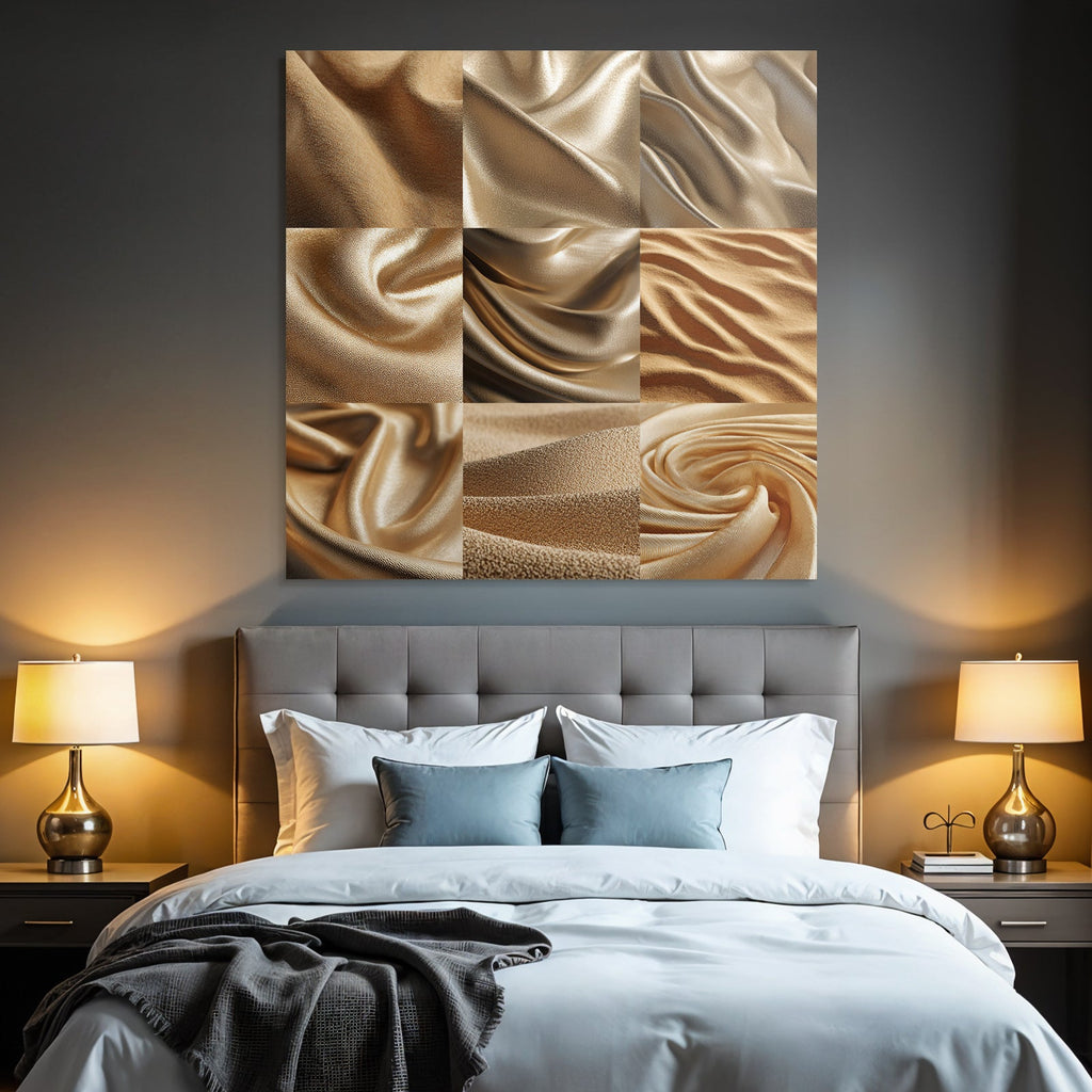 Goldene Stoffe Texturen Detailaufnahme Drapierung Schimmer Muster