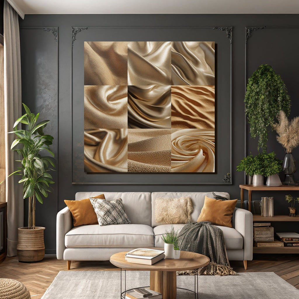 Goldene Stoffe Texturen Detailaufnahme Drapierung Schimmer Muster