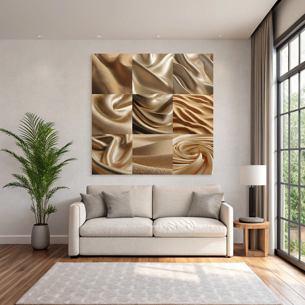 Goldene Stoffe Texturen Detailaufnahme Drapierung Schimmer Muster