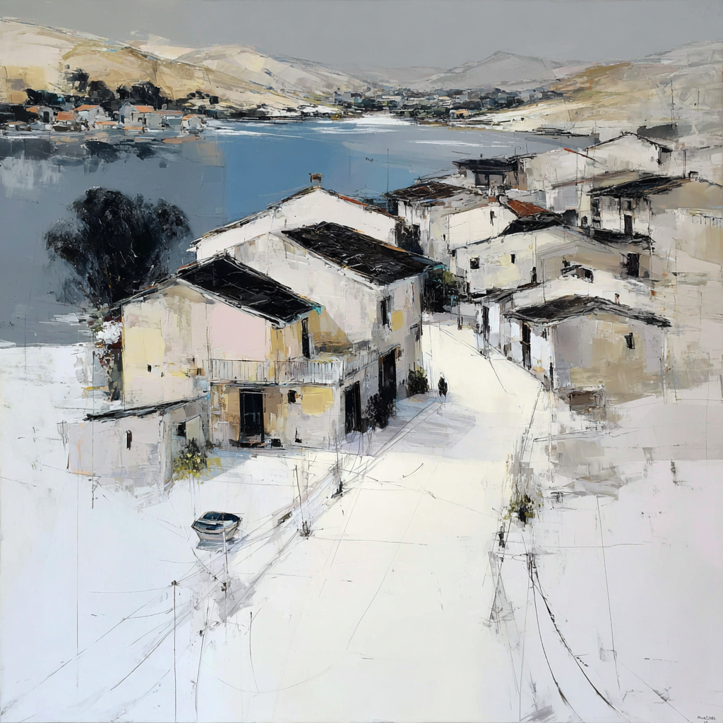 Landschaft Häuser Am Wasser Mediterrane Architektur | Gold und Beige | Farbenwelten