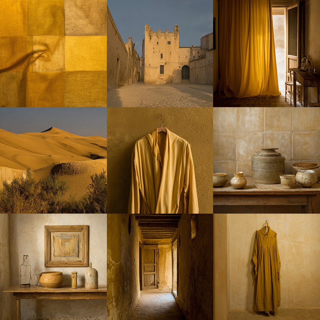 Warme Erd Töne Natur Materialien Traditionelles Handwerk Collage | Gold und Beige | Farbenwelten