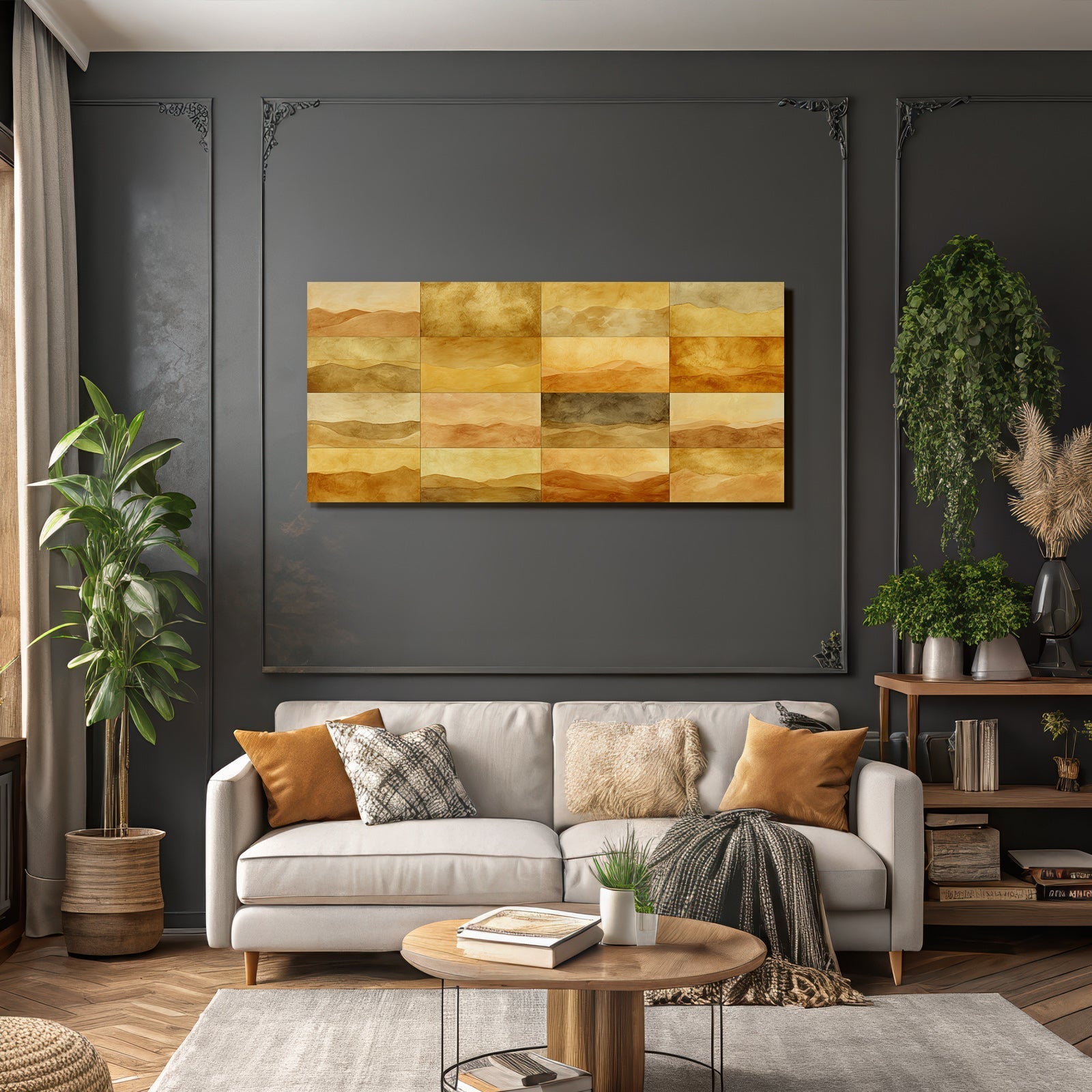 Abstrakte Landschaft Paneele Braun Gelb Wasserfarbe Texture