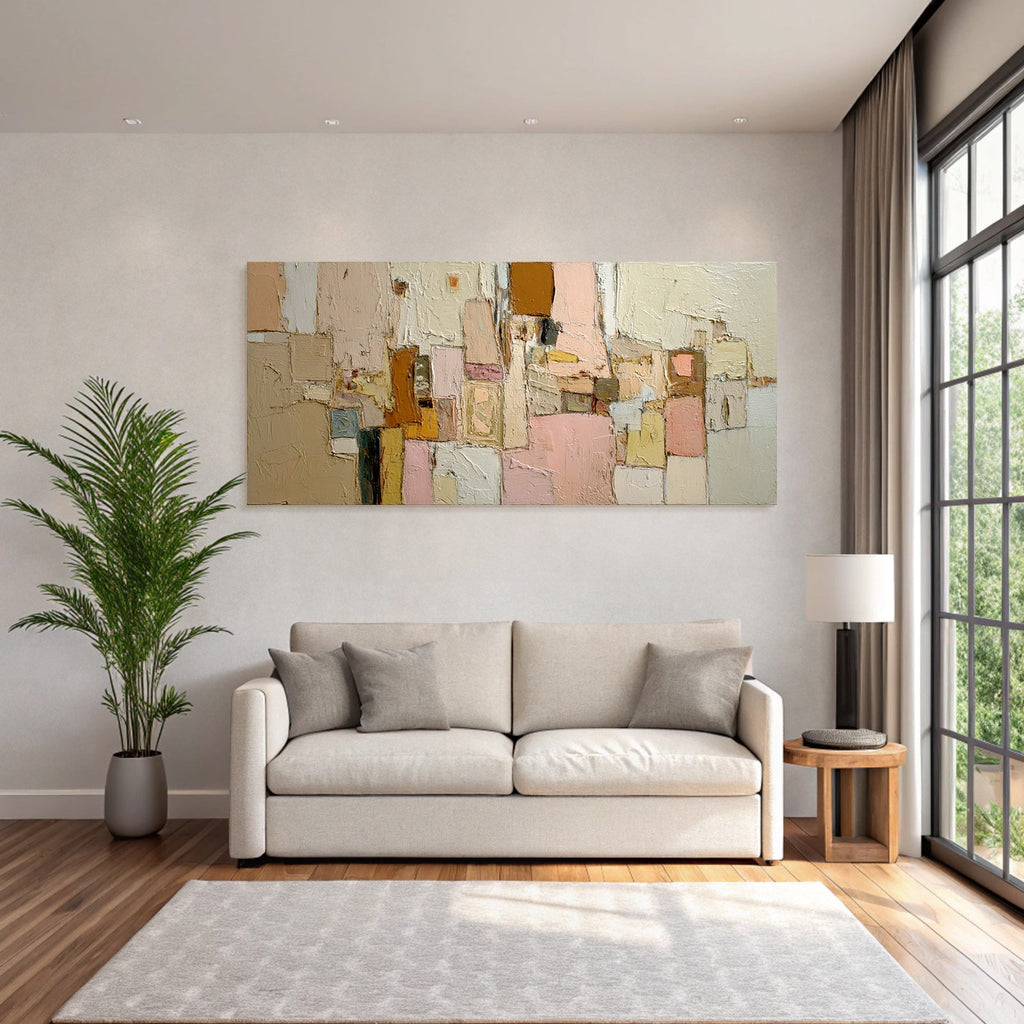 Abstrakte Malerische Geometrische Formen In Beige Rosa Und Weiss