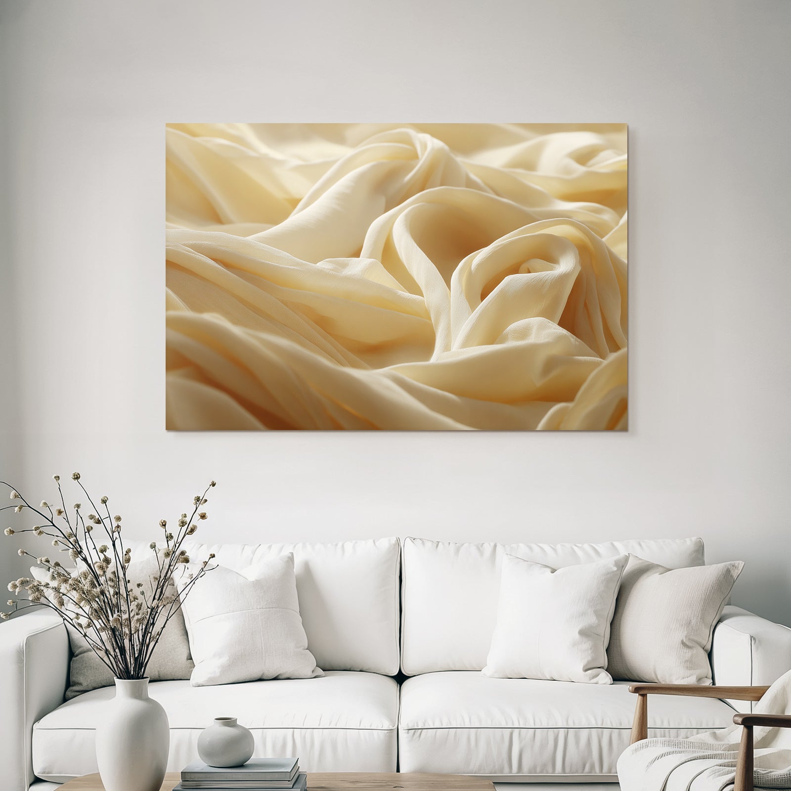 Beige Creme Faltiger Stoff Silk Chiffon Texture