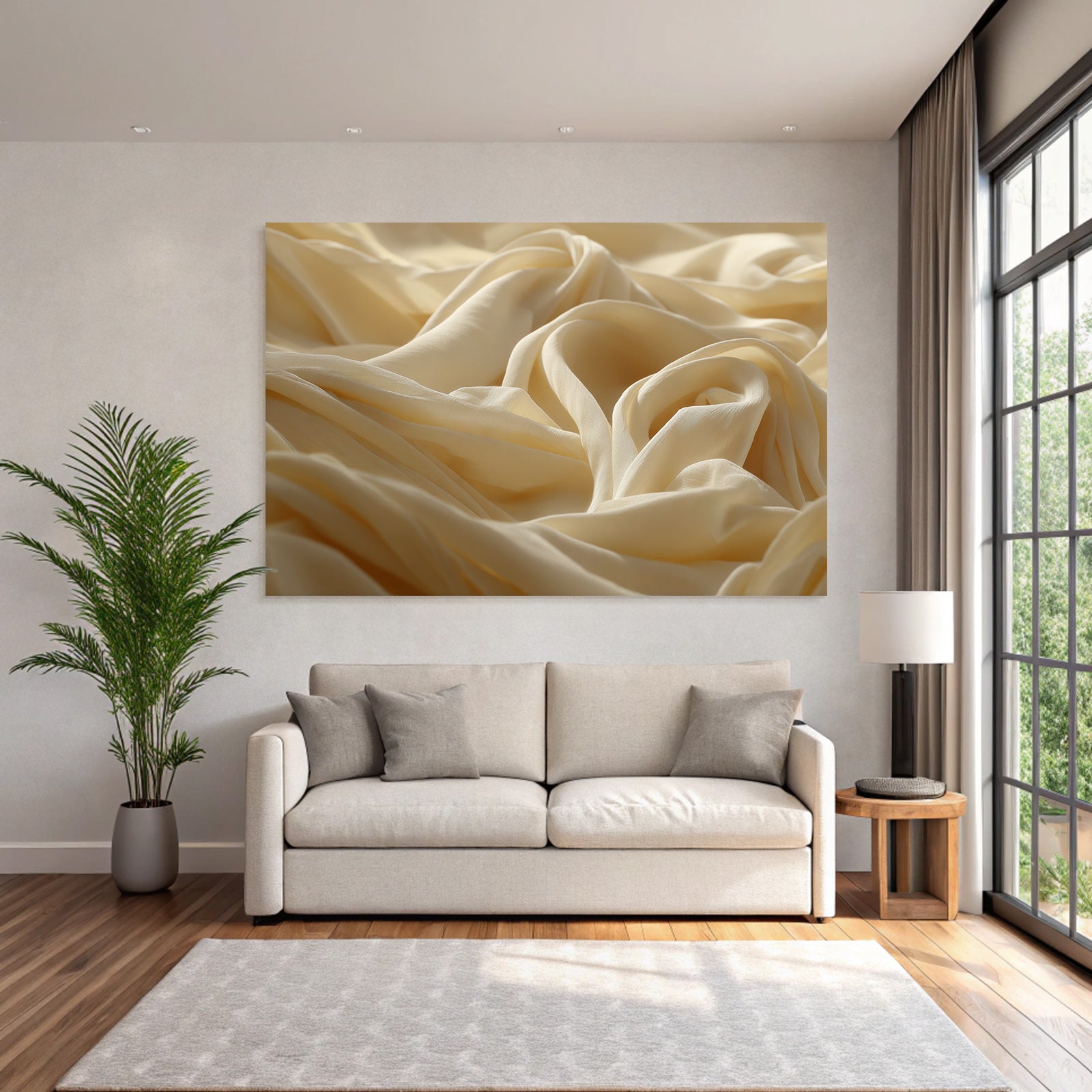 Beige Creme Faltiger Stoff Silk Chiffon Texture