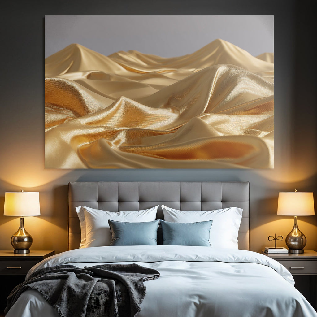 Goldener Stoff Welliges Design Satin Seide Falten