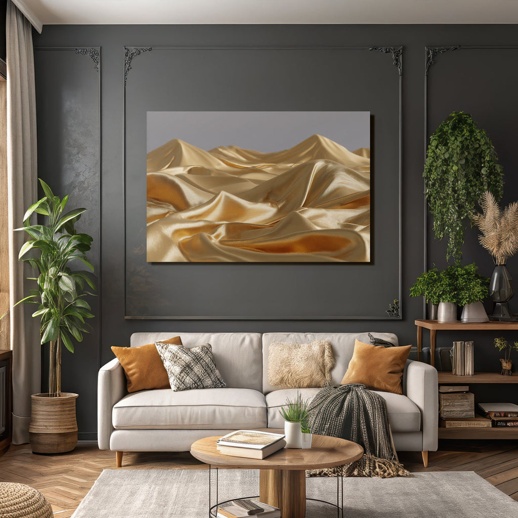 Goldener Stoff Welliges Design Satin Seide Falten