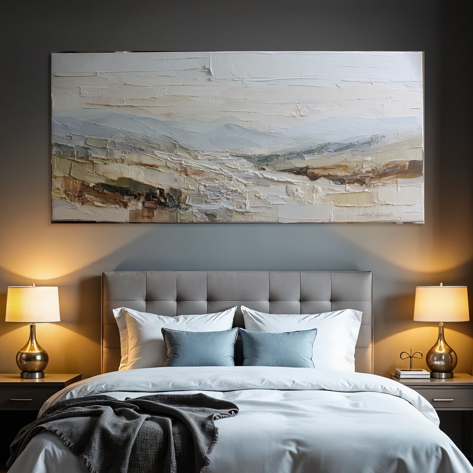 Landschaft Mit Impasto Technik Bergblick Sanfte Wolken Stille Natur